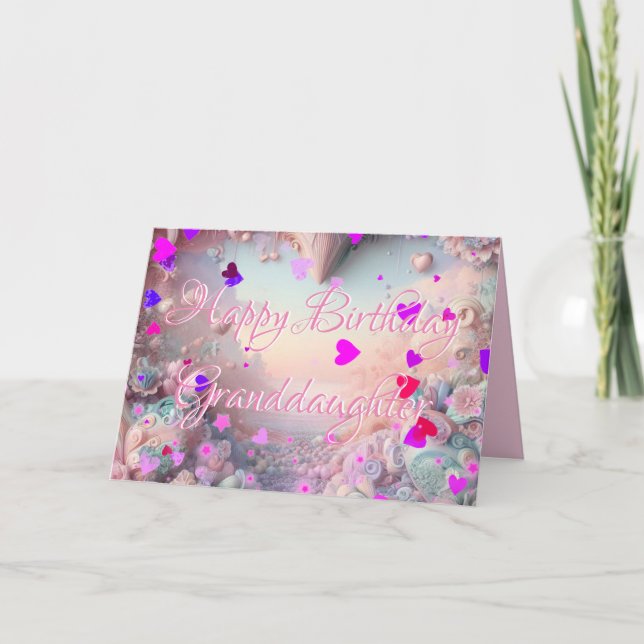  New Pink Heart Stars Granddaughter Birthday Card (Front)