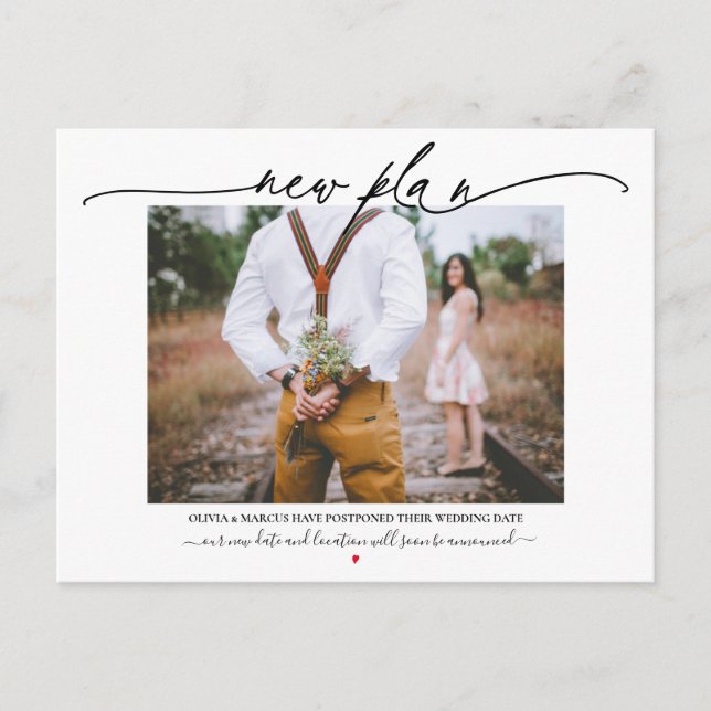 New Plan Calligraphy  Wedding Postponement Postcard (Front)
