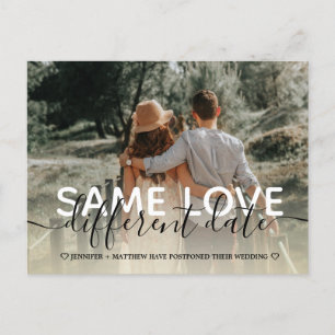 New plan modern typography wedding change the date announcement postcard