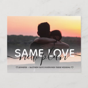 New plan modern typography wedding change the date announcement postcard