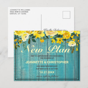 New Plan Rustic Wood Floral Wedding Announcement Postcard