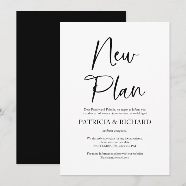 New Plan Simple Wedding Postponed Announcement (Front/Back)