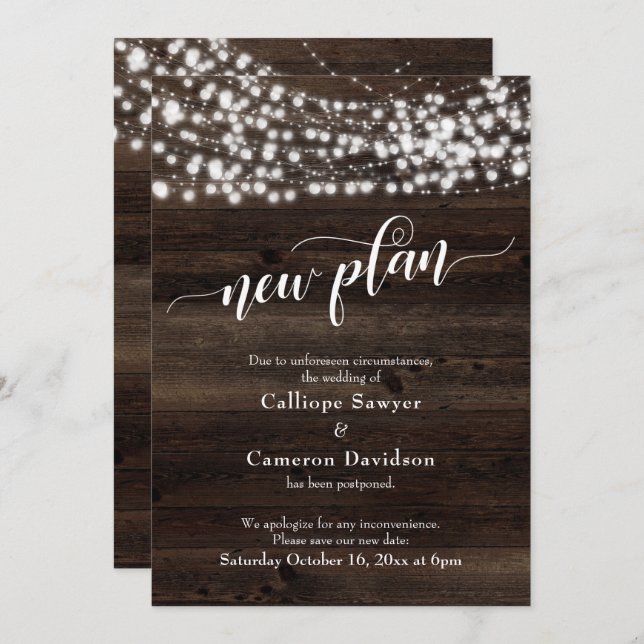 New Plan Wood & Lights Postponed Wedding Card (Front/Back)