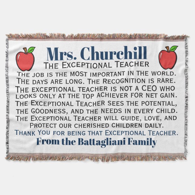 NEW Popular EXCEPTIONAL Teacher Thank You Throw (Front)