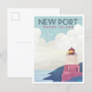 New Port Rhode Island Vintage Travel Illustration Postcard