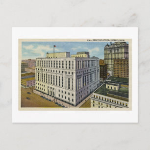 New Post Office Detroit, Michigan - Vintage Postcard