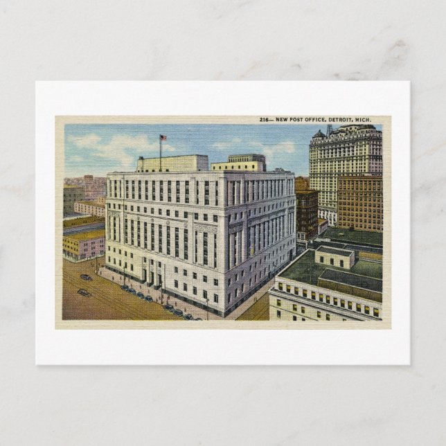New Post Office Detroit, Michigan - Vintage Postcard (Front)