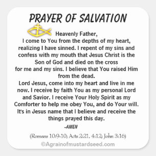 New! PRAYER OF SALVATION Stick with Jesus! Square  Square Sticker