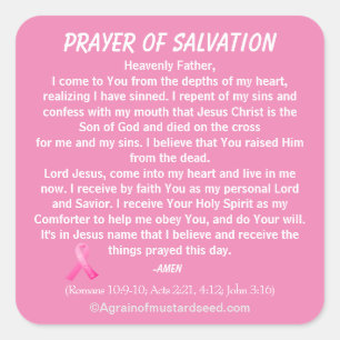 New! PRAYER OF SALVATION Stick with Jesus Square Sticker