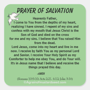 New! PRAYER OF SALVATION Stick with Jesus Square Sticker