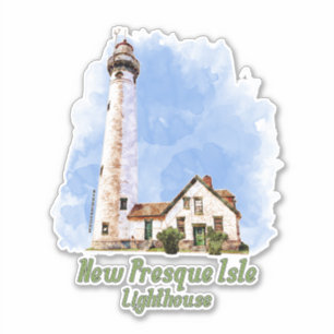 New Presque Isle Lighthouse Watercolor - Michigan