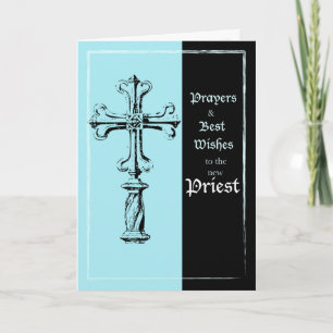 New Priest Ordination Congratulations Cross on Blu Card