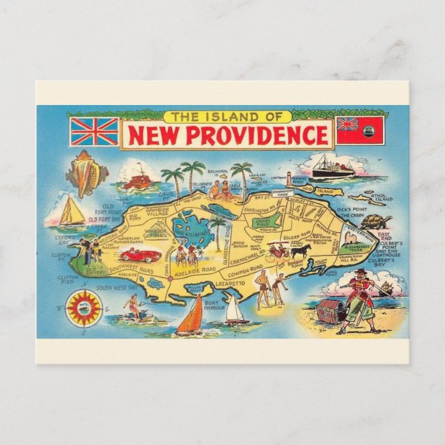 New Providence Bahamas Map Postcard (Front)