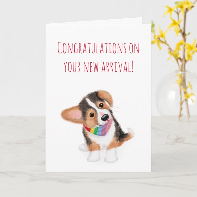 New puppy congratulations rainbow card for couple (Yellow Flower)