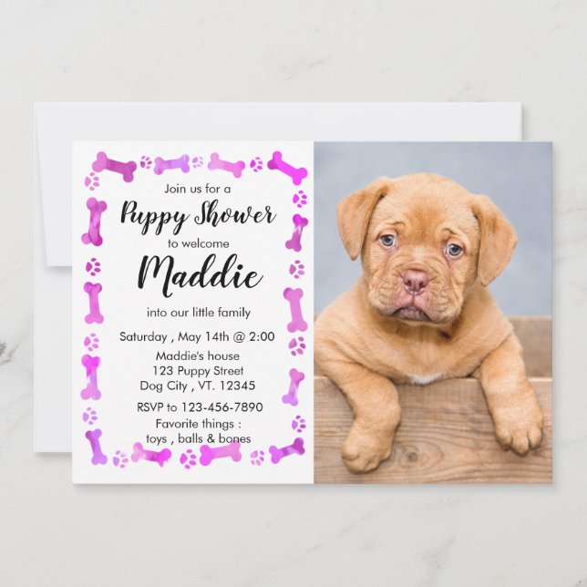 New Puppy - Pink Girl New Pet - Dog Birthday Puppy Invitation (Front)