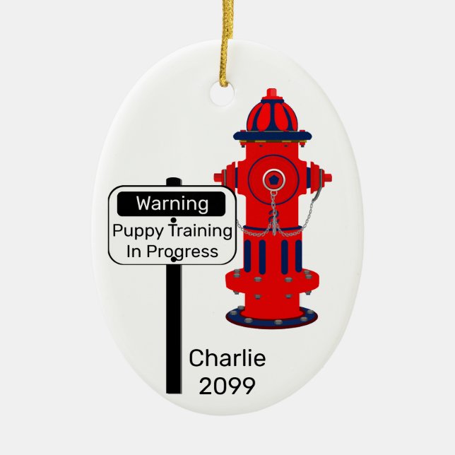 New Puppy Training Fire Hydrant Christmas Ceramic Tree Decoration (Front)