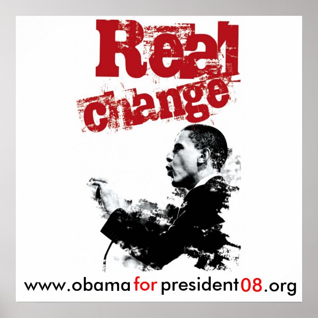 NEW Real Change_RED, www.obama, for, president,... Poster (Front)