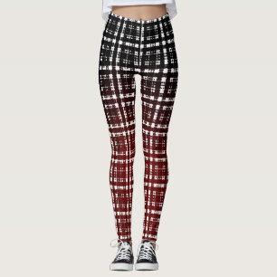 New Red Plaid Modern Shibori Print Leggings