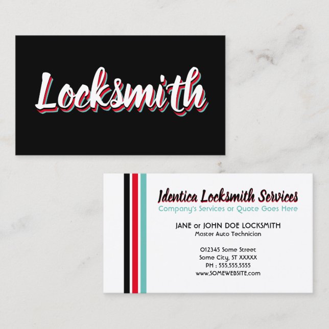 NEW retro locksmith Business Card (Front/Back)
