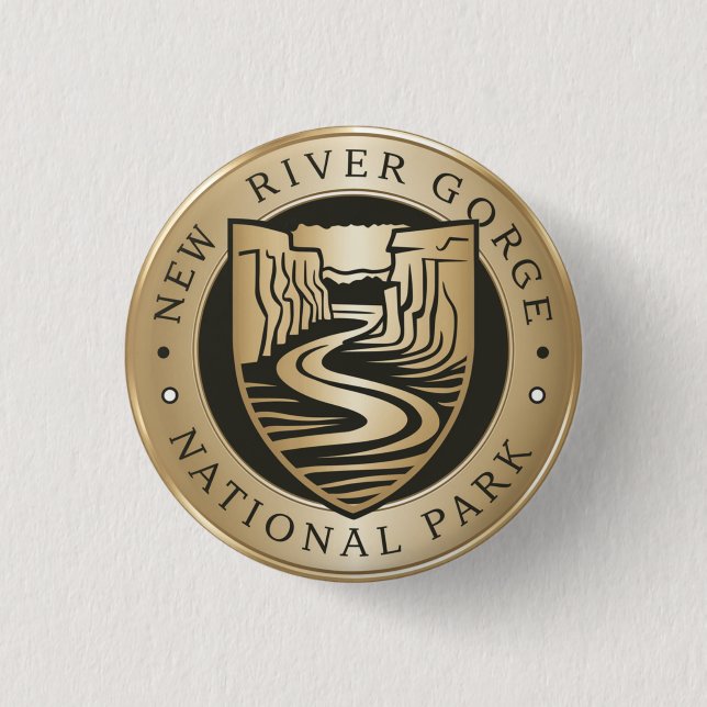 New River Gorge National Park Golden Emblem 3 Cm Round Badge (Front)