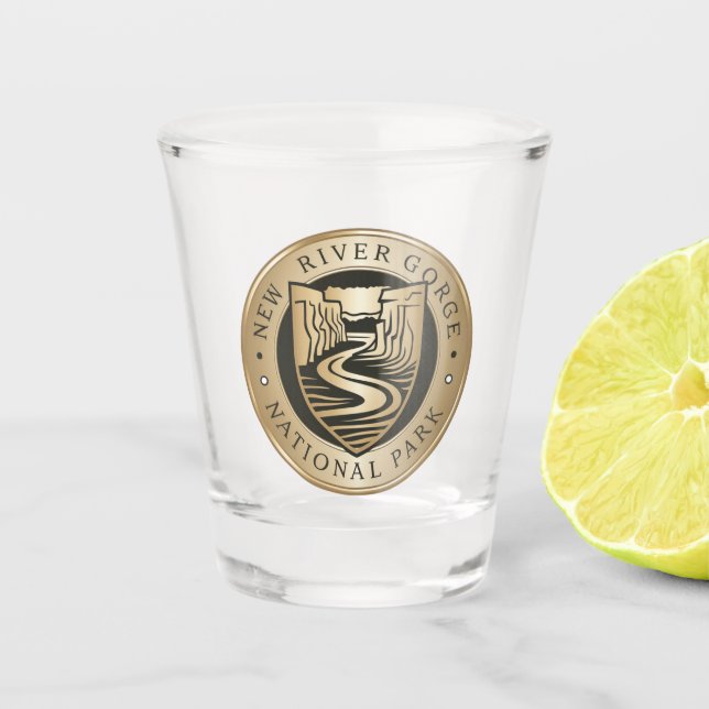 New River Gorge National Park Golden Emblem Shot Glass (Front)
