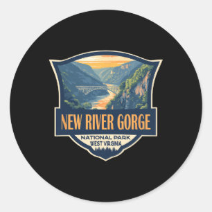New River Gorge National Park Illustration Retro B Classic Round Sticker