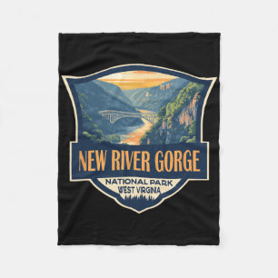 New River Gorge National Park Illustration Retro B Fleece Blanket