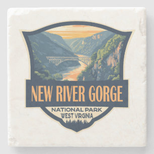 New River Gorge National Park Illustration Retro Stone Coaster