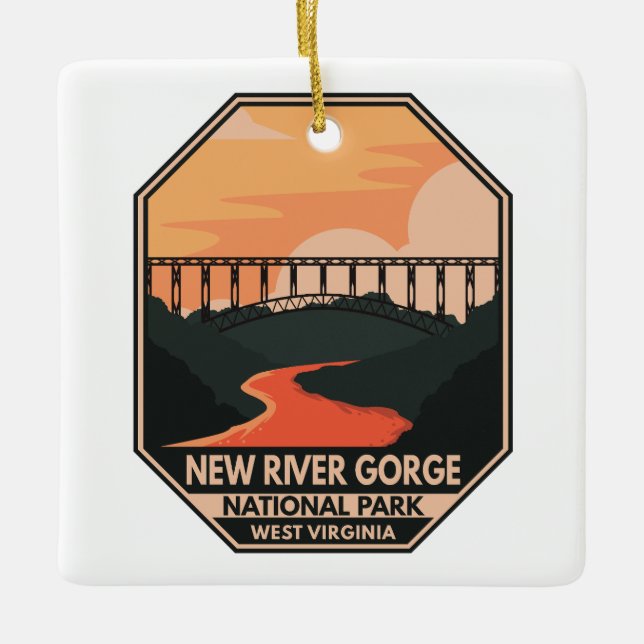 New River Gorge National Park Minimal Retro Emblem Ceramic Ornament (Front)