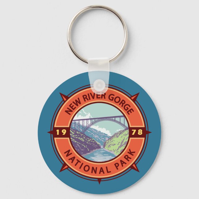 New River Gorge National Park Retro Compass Emblem Key Ring (Front)
