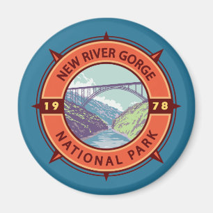 New River Gorge National Park Retro Compass Emblem Magnet