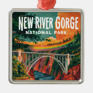 New River Gorge National Park Watercolor Design Metal Tree Decoration