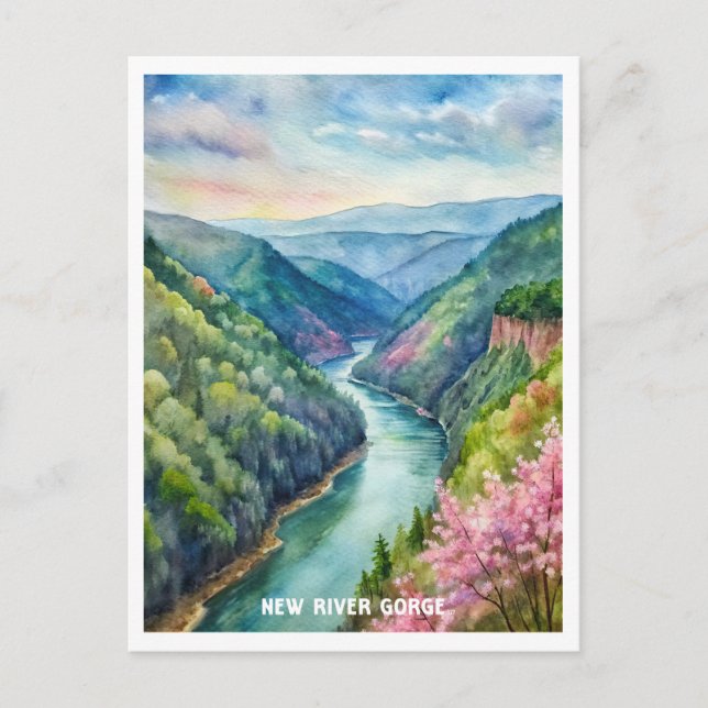 New River Gorge National Park Watercolor Painting Postcard (Front)