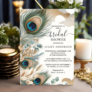 New Rustic Asian Sky Cloud Peacock Bridal Shower Invitation