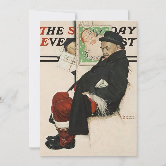 New Santa On A Train Norman Rockwell The Saturday  Holiday Card (Front)