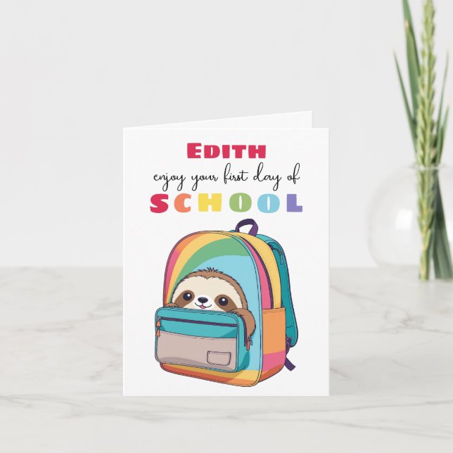 New School Starter Card Son Daughter cute sloth (Front)