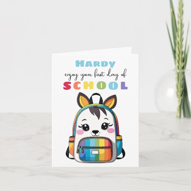 New School Starter Card Son Daughter cute zebra (Front)
