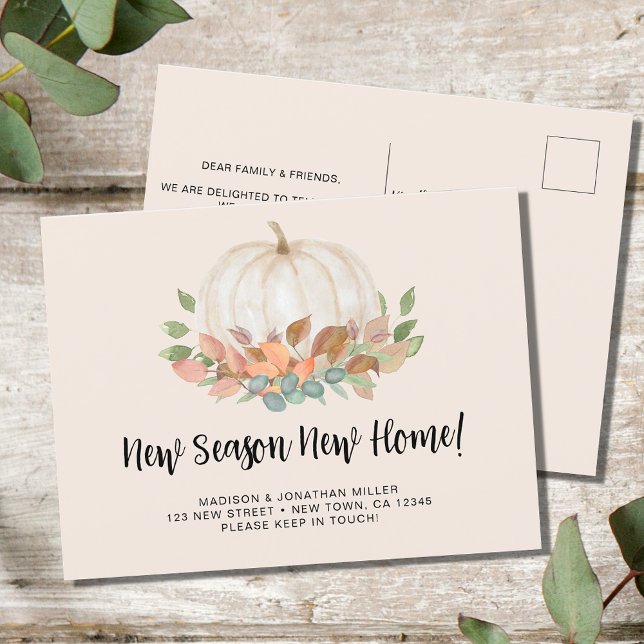 New Season New Home Fall Autumn Pumpkin Moving Announcement Postcard (Creator Uploaded)