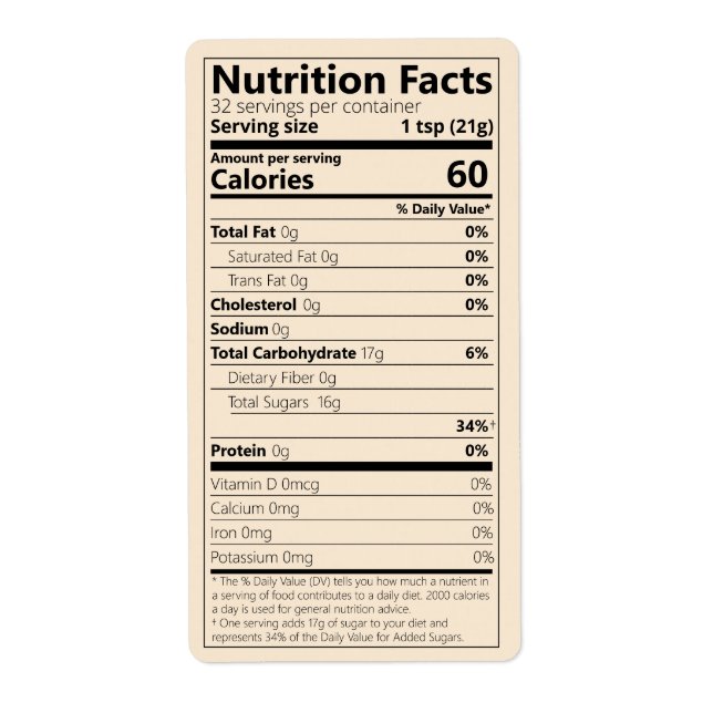 New Single-Ingredient Sugar Nutrition Facts (Front)