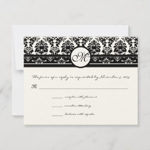 New Sizes Black Damask Swirl Wedding Response Card