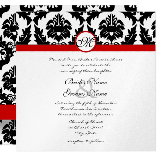New Sizes Black Damask Swirls Wedding Invitation