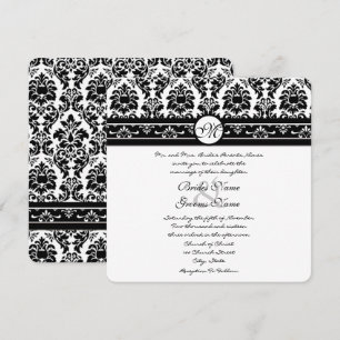 New Sizes Black Damask Swirls Wedding Invitation