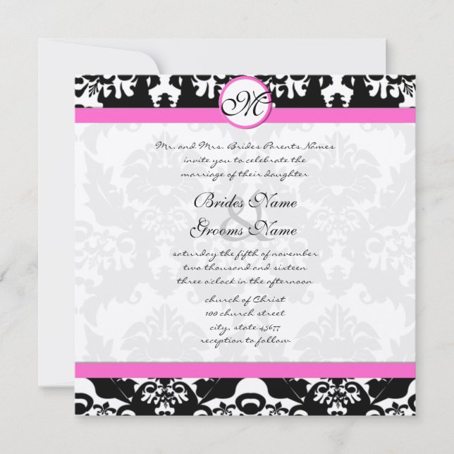 New Sizes Black Damask Swirls Wedding Invitation (Front)