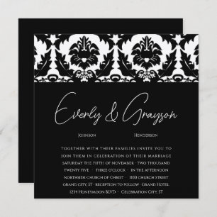 New Sizes Black Damask Swirls Wedding Invitation