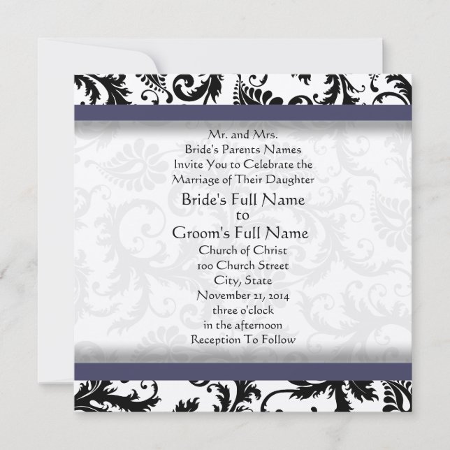 New Sizes  Damask Swirls Wedding Invitation (Front)