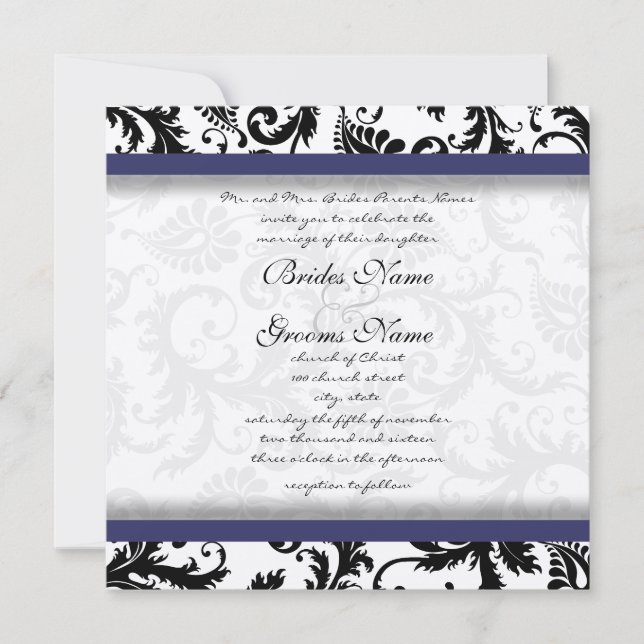 New Sizes  Damask Swirls Wedding Invitation (Front)