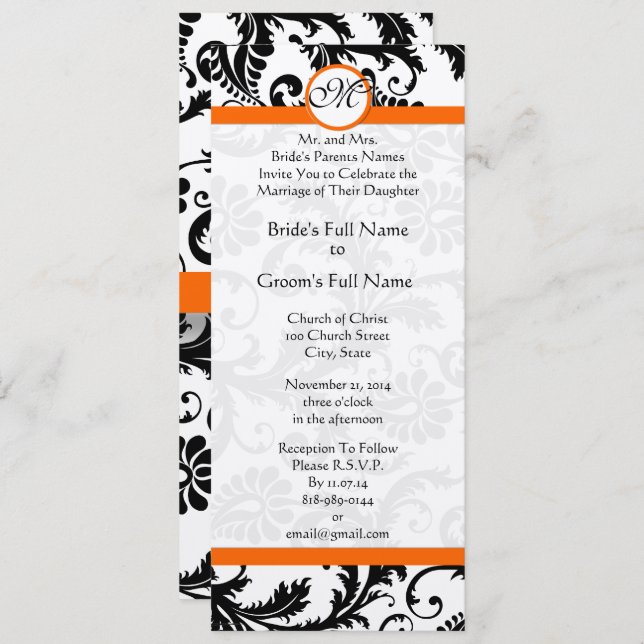 New Sizes  Damask Swirls Wedding Invitation (Front/Back)