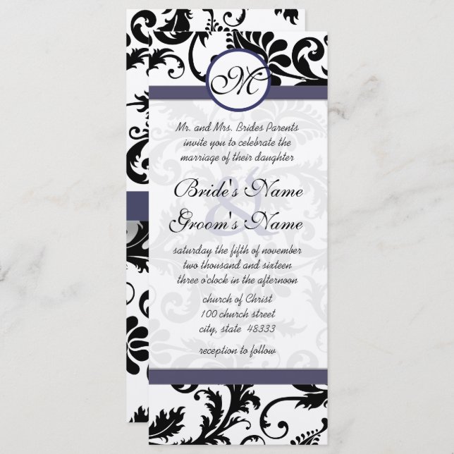 New Sizes  Damask Swirls Wedding Invitation (Front/Back)