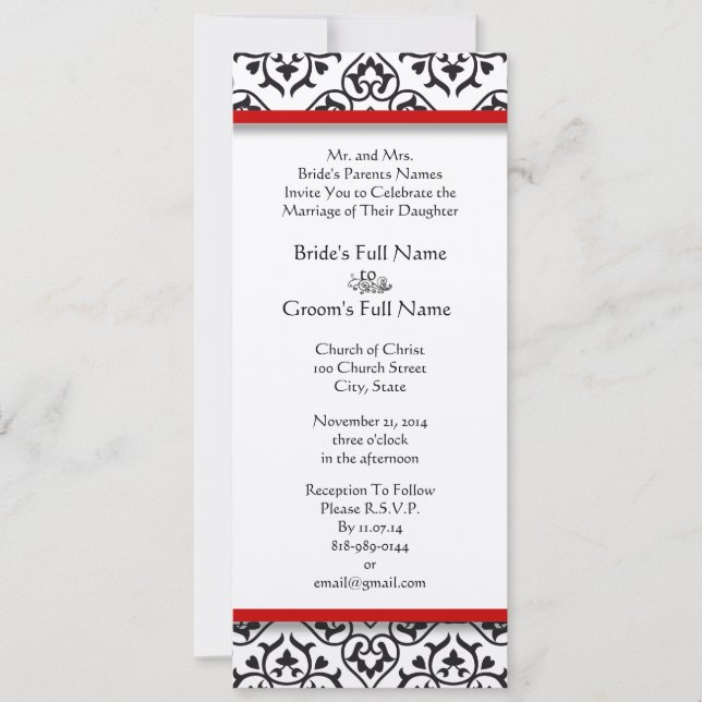 New Sizes  Damask Swirls Wedding Invitation (Front)