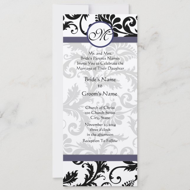New Sizes  Damask Swirls Wedding Invitation (Front)